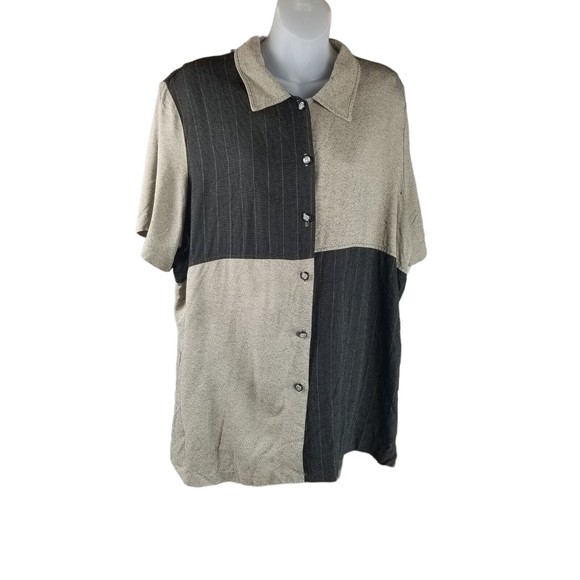 Alfred Dunner Tops - Vintage 80s Alfred Dunner  Button Up Short Sleeve Shirt Top Women 22W Colorblock